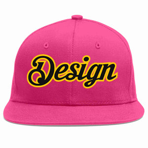 Custom Rose Red Black-Gold Flat Eaves Sport Baseball Cap Design for Men/Women/Youth