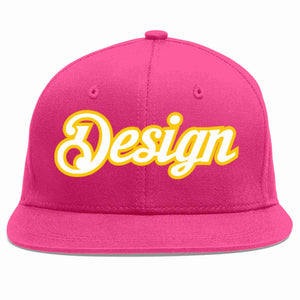 Conception personnalisée de casquette de baseball de sport à avant-toit plat rose rouge blanc-or pour hommes/femmes/jeunes