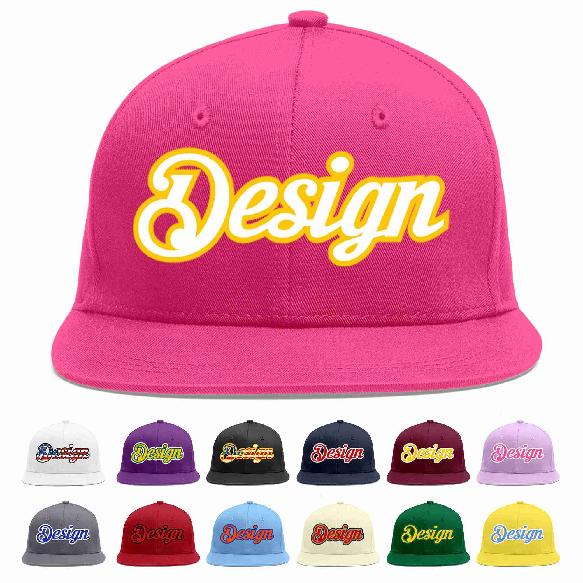 Custom Rose Red White-Gold Flat Eaves Sport Baseball Cap Design for Men/Women/Youth