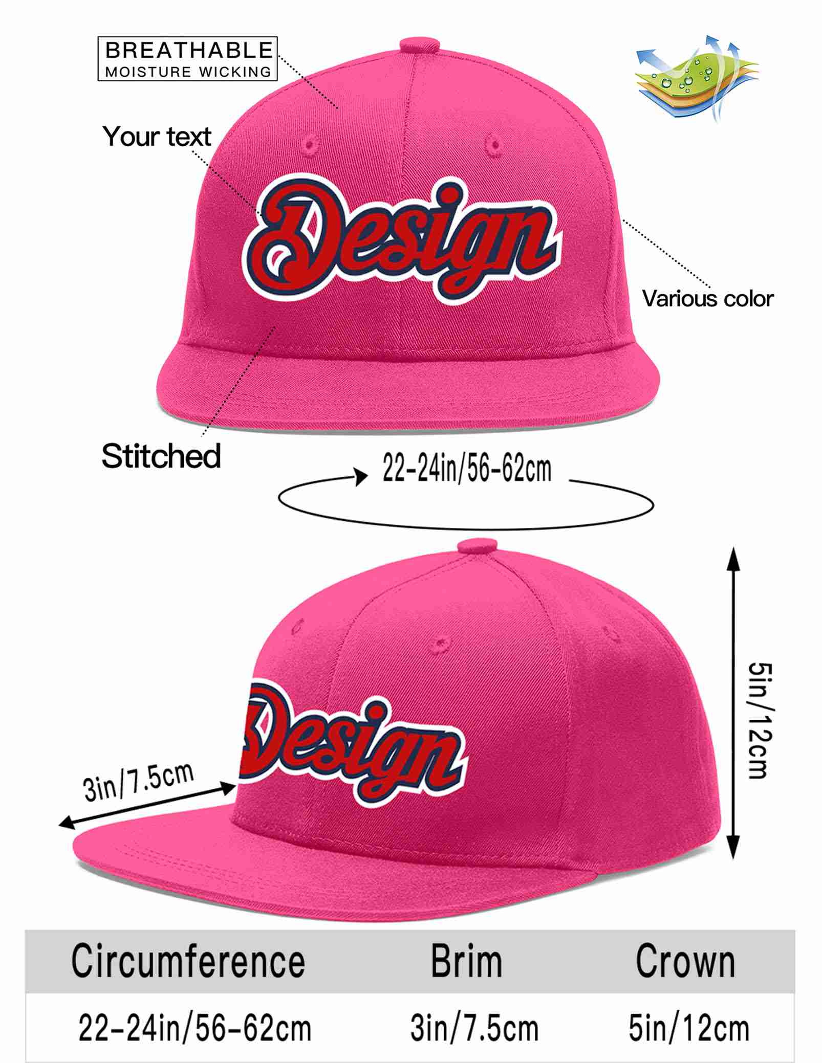 Custom Rose Red Red-Navy Flat Eaves Sport Baseball Cap Design for Men/Women/Youth