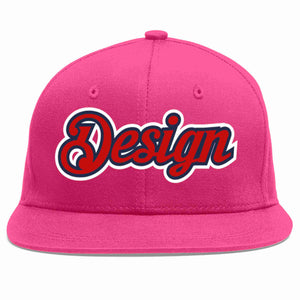 Custom Rose Red Red-Navy Flat Eaves Sport Baseball Cap Design for Men/Women/Youth