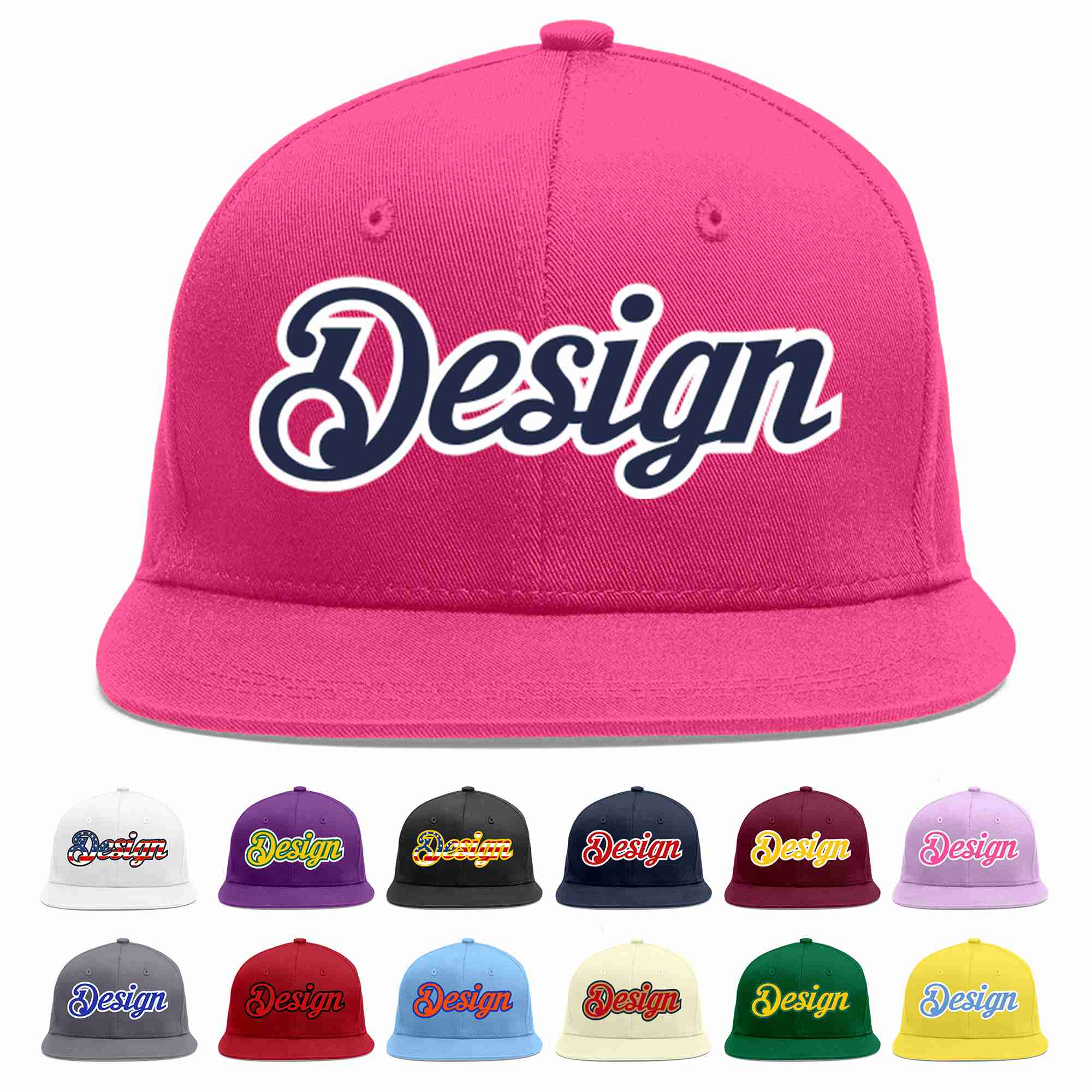 Custom Rose Red Navy-White Flat Eaves Sport Baseball Cap Design for Men/Women/Youth