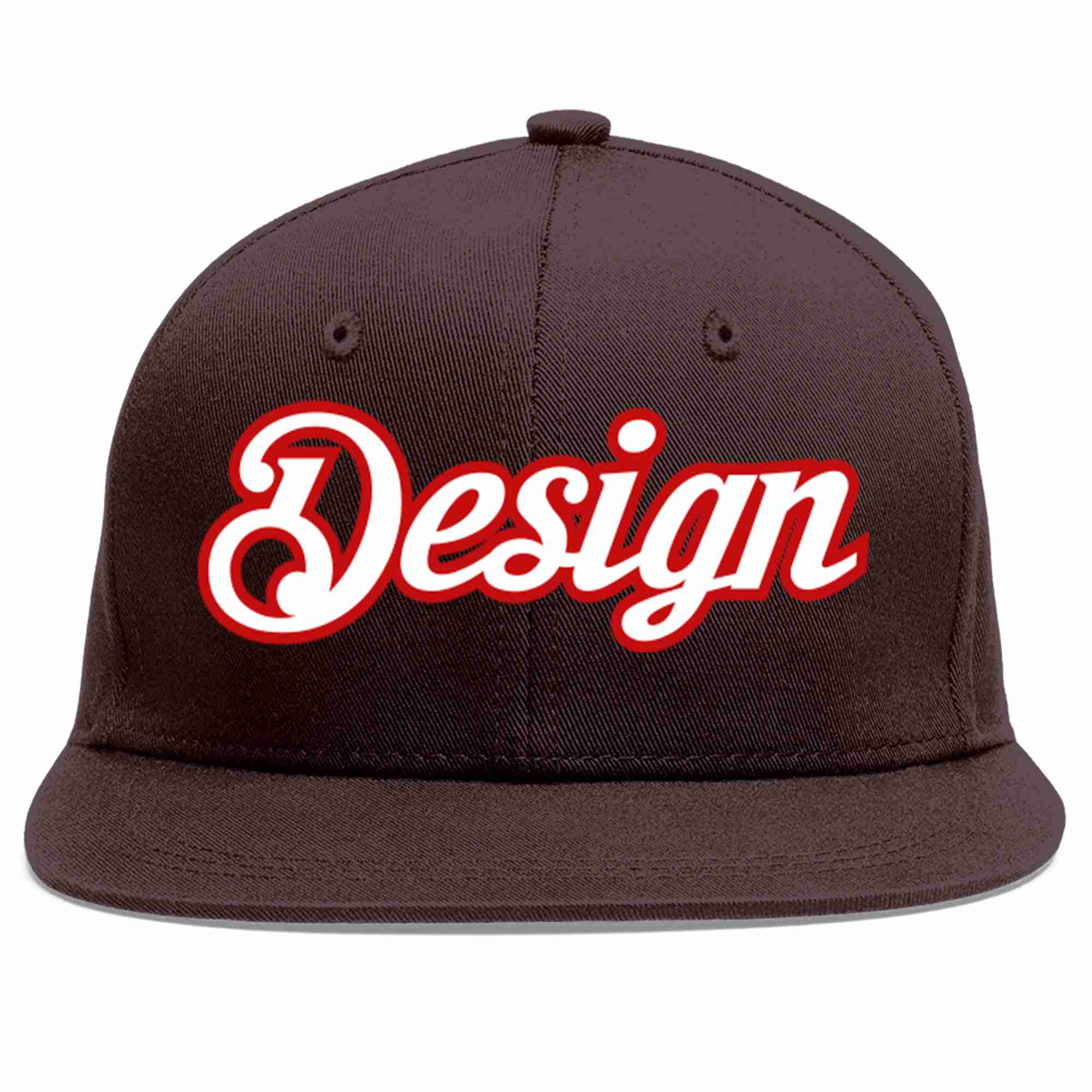 Custom Brown White-Red Flat Eaves Sport Baseball Cap Design for Men/Women/Youth