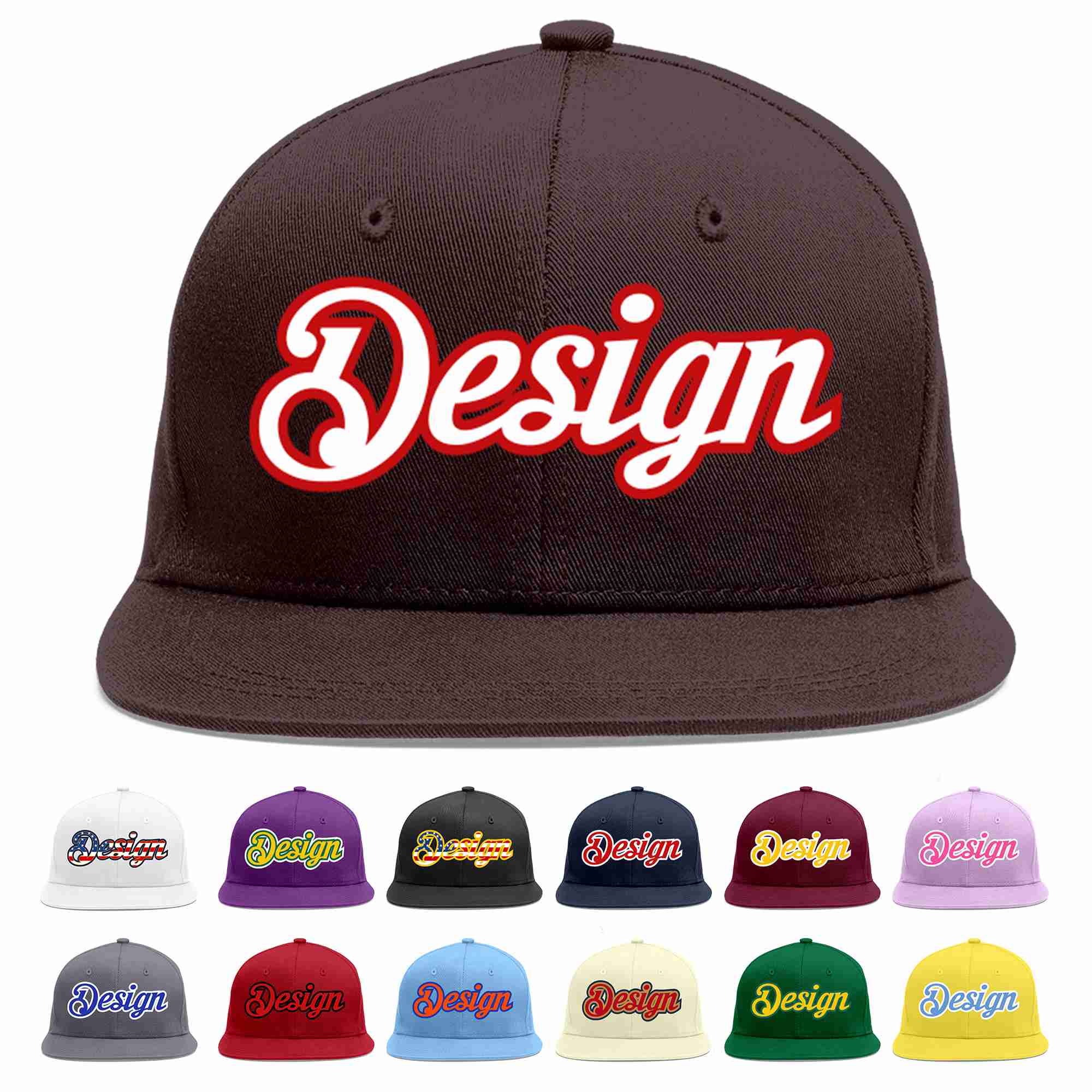 Custom Brown White-Red Flat Eaves Sport Baseball Cap Design for Men/Women/Youth