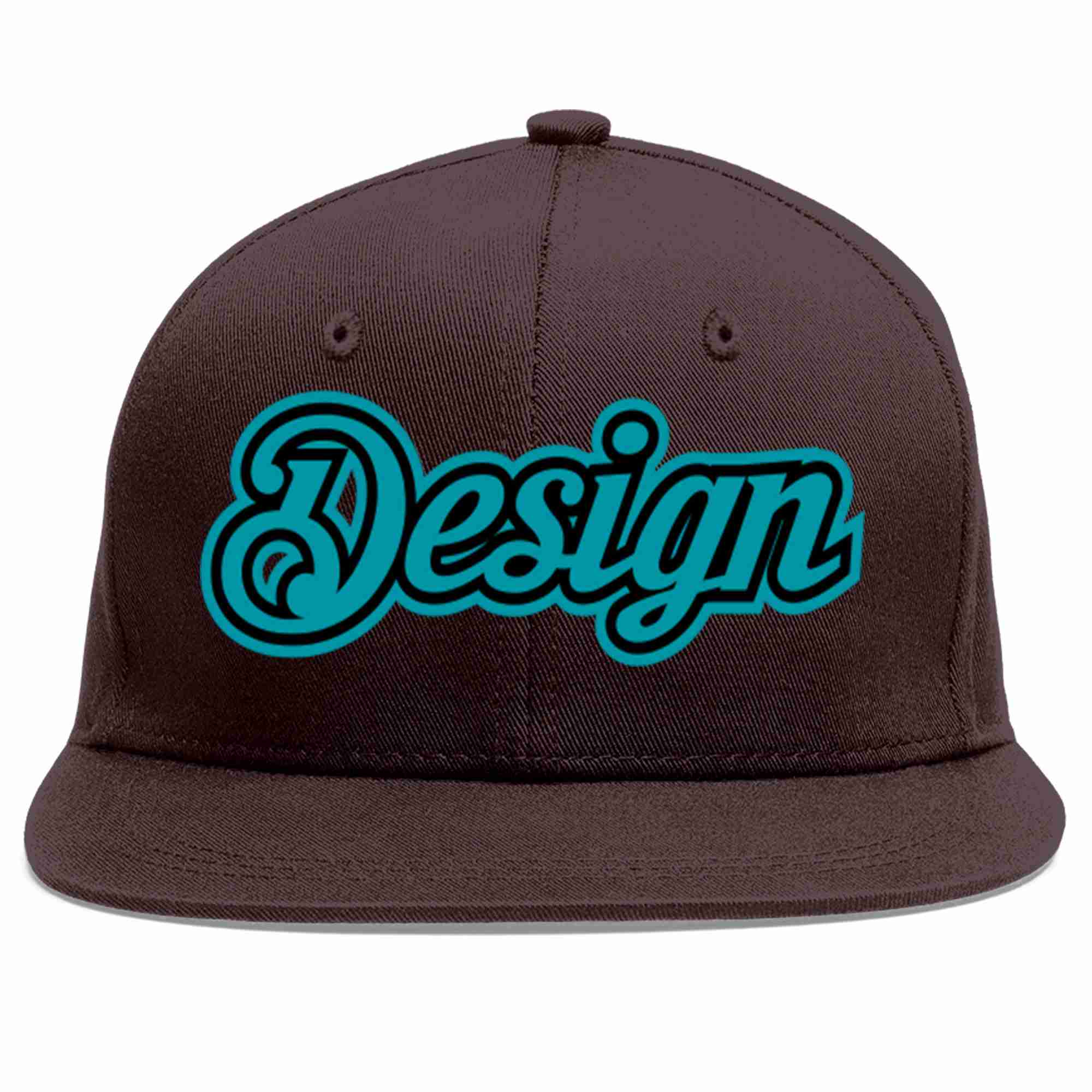 Custom Brown Aqua-Black Flat Eaves Sport Baseball Cap Design for Men/Women/Youth