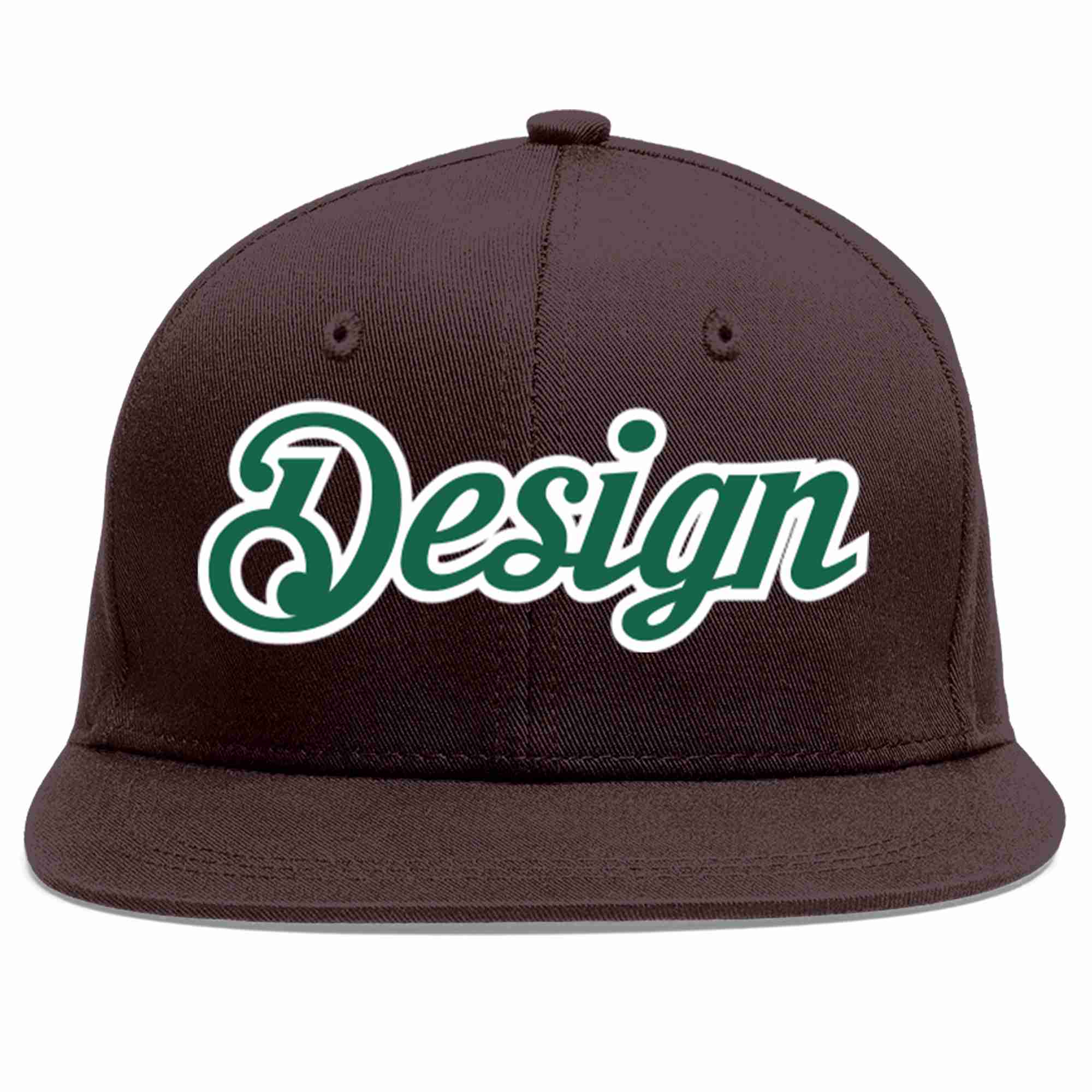 Custom Brown Kelly Green-White Flat Eaves Sport Baseball Cap Design for Men/Women/Youth