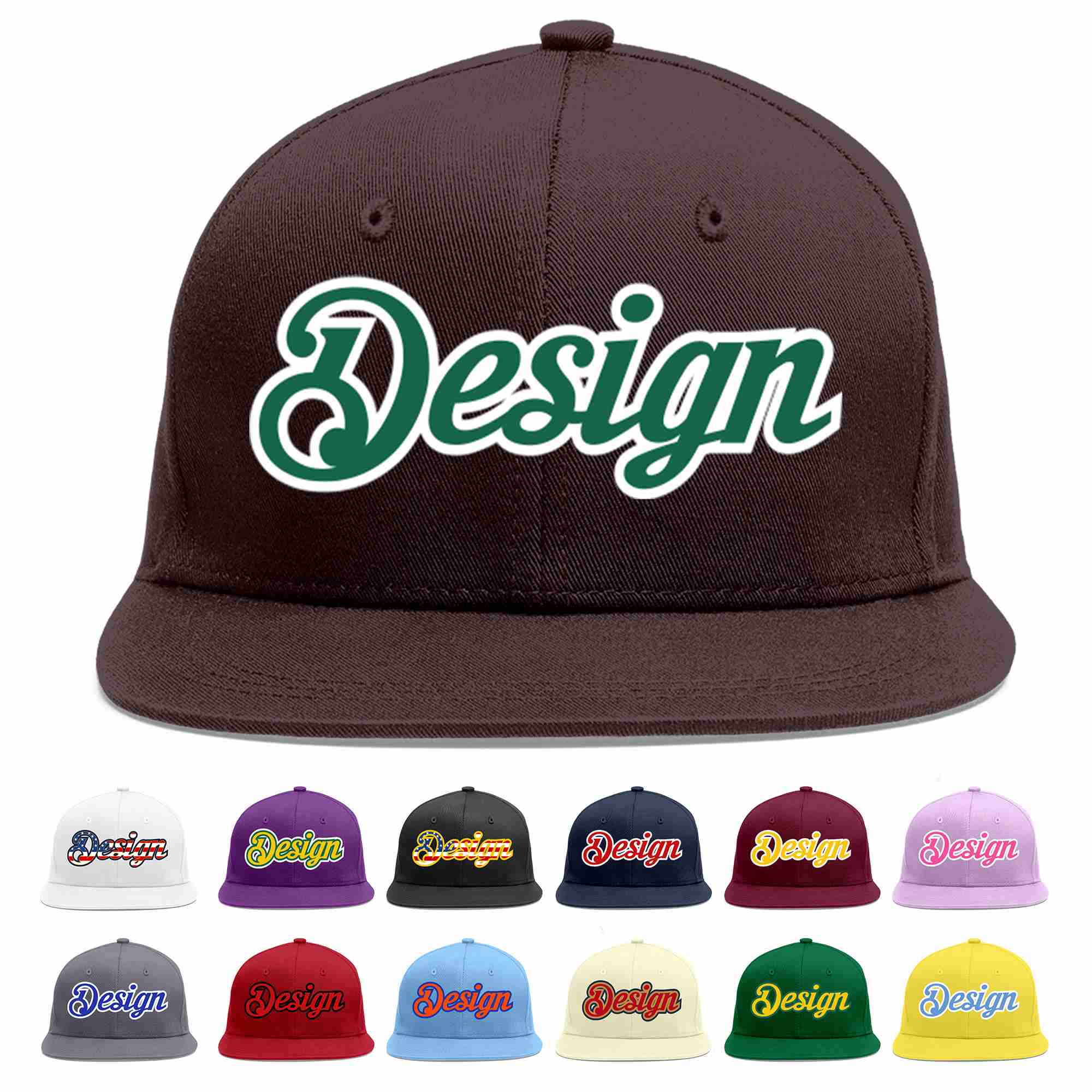 Custom Brown Kelly Green-White Flat Eaves Sport Baseball Cap Design for Men/Women/Youth