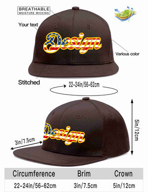 Custom Brown Vintage USA Flag-Gold Flat Eaves Sport Baseball Cap Design for Men/Women/Youth