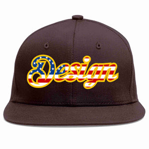 Custom Brown Vintage USA Flag-Gold Flat Eaves Sport Baseball Cap Design for Men/Women/Youth