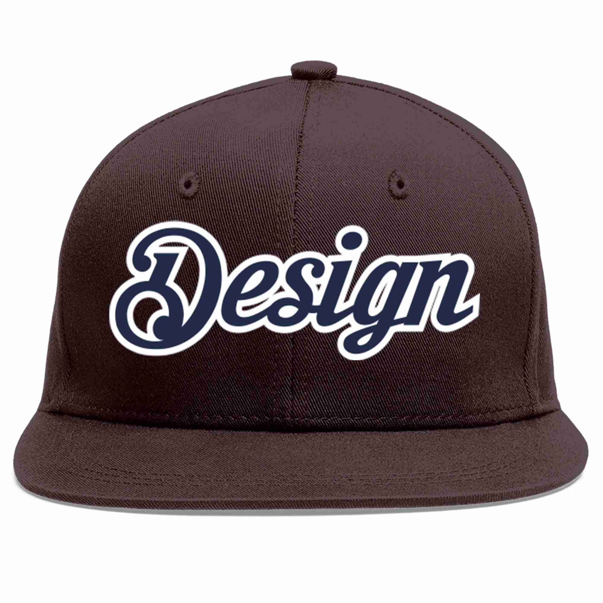 Custom Brown Navy-White Flat Eaves Sport Baseball Cap Design for Men/Women/Youth