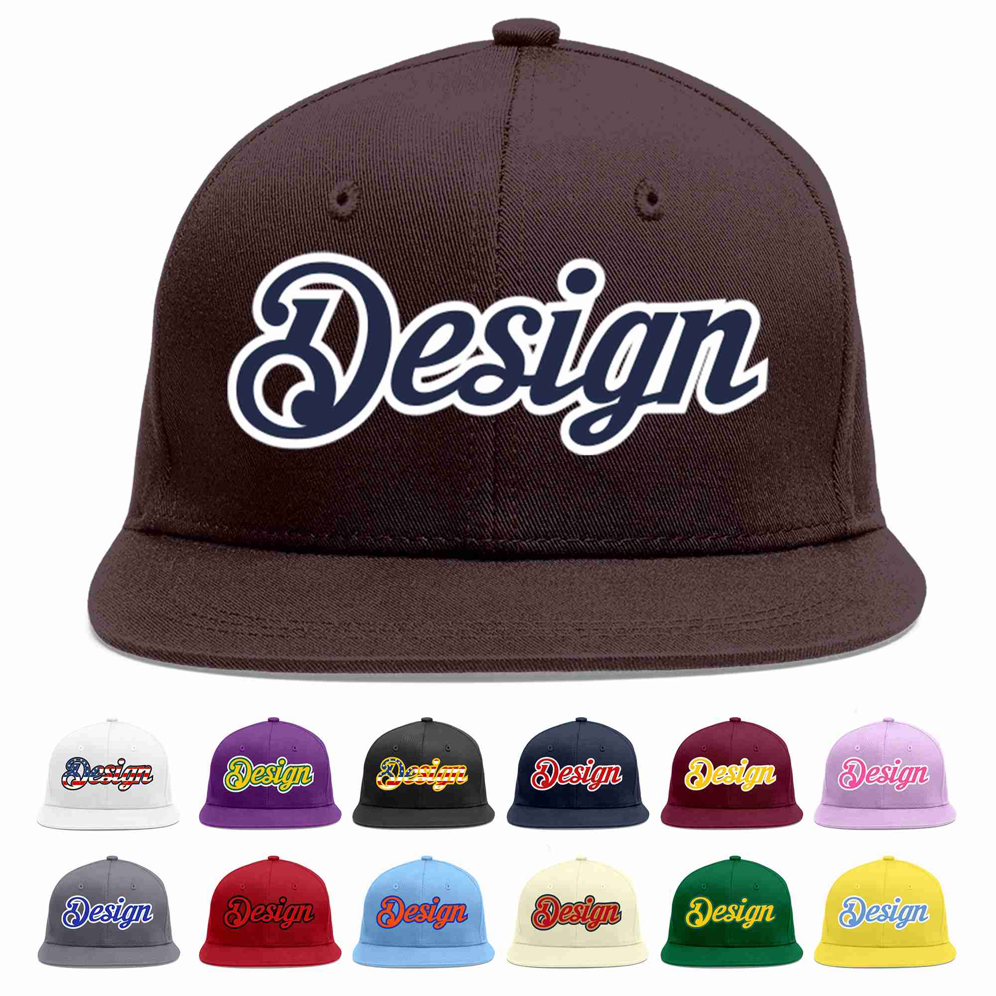 Custom Brown Navy-White Flat Eaves Sport Baseball Cap Design for Men/Women/Youth