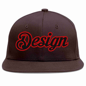 Conception personnalisée de casquette de baseball de sport à Eaves plates marron noir-rouge pour hommes/femmes/jeunes