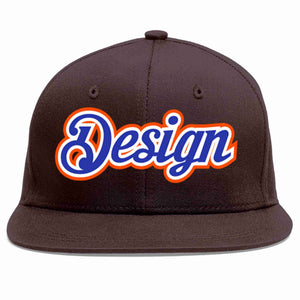 Custom Brown Royal-White Flat Eaves Sport Baseball Cap Design for Men/Women/Youth