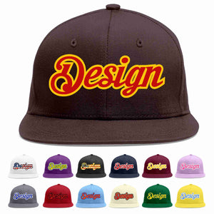 Conception personnalisée de casquette de baseball de sport à Eaves plates marron rouge-jaune pour hommes/femmes/jeunes