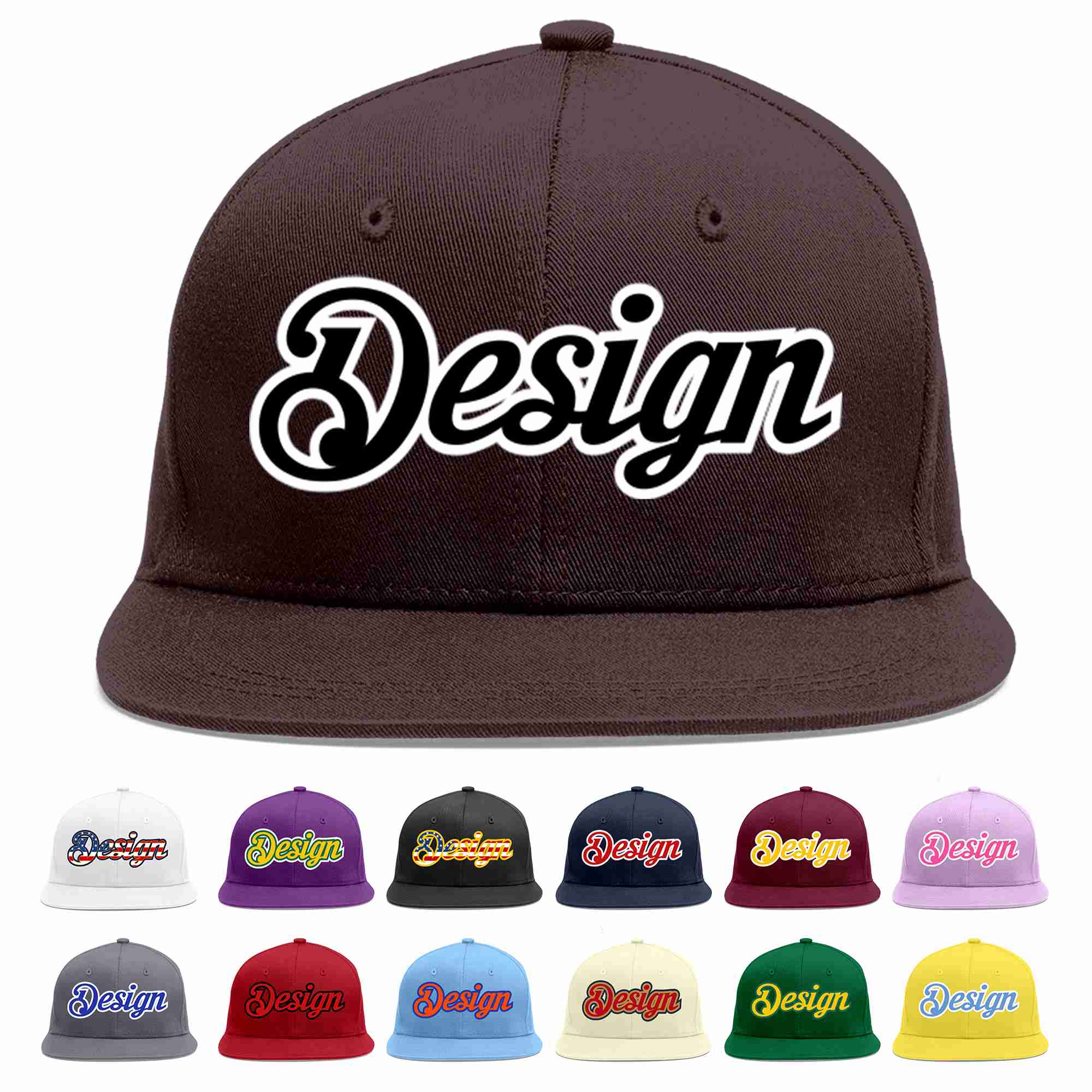 Custom Brown Black-White Flat Eaves Sport Baseball Cap Design for Men/Women/Youth