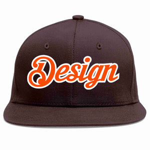 Custom Brown Orange-White Flat Eaves Sport Baseball Cap Design for Men/Women/Youth