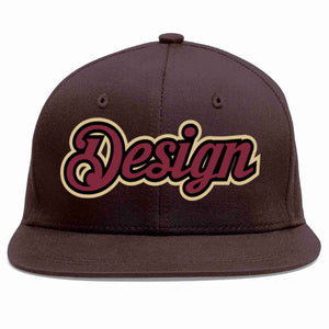 Custom Brown Crimson-Black Flat Eaves Sport Baseball Cap Design for Men/Women/Youth