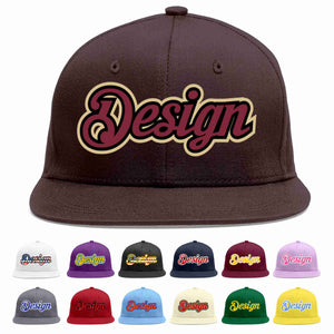 Custom Brown Crimson-Black Flat Eaves Sport Baseball Cap Design for Men/Women/Youth