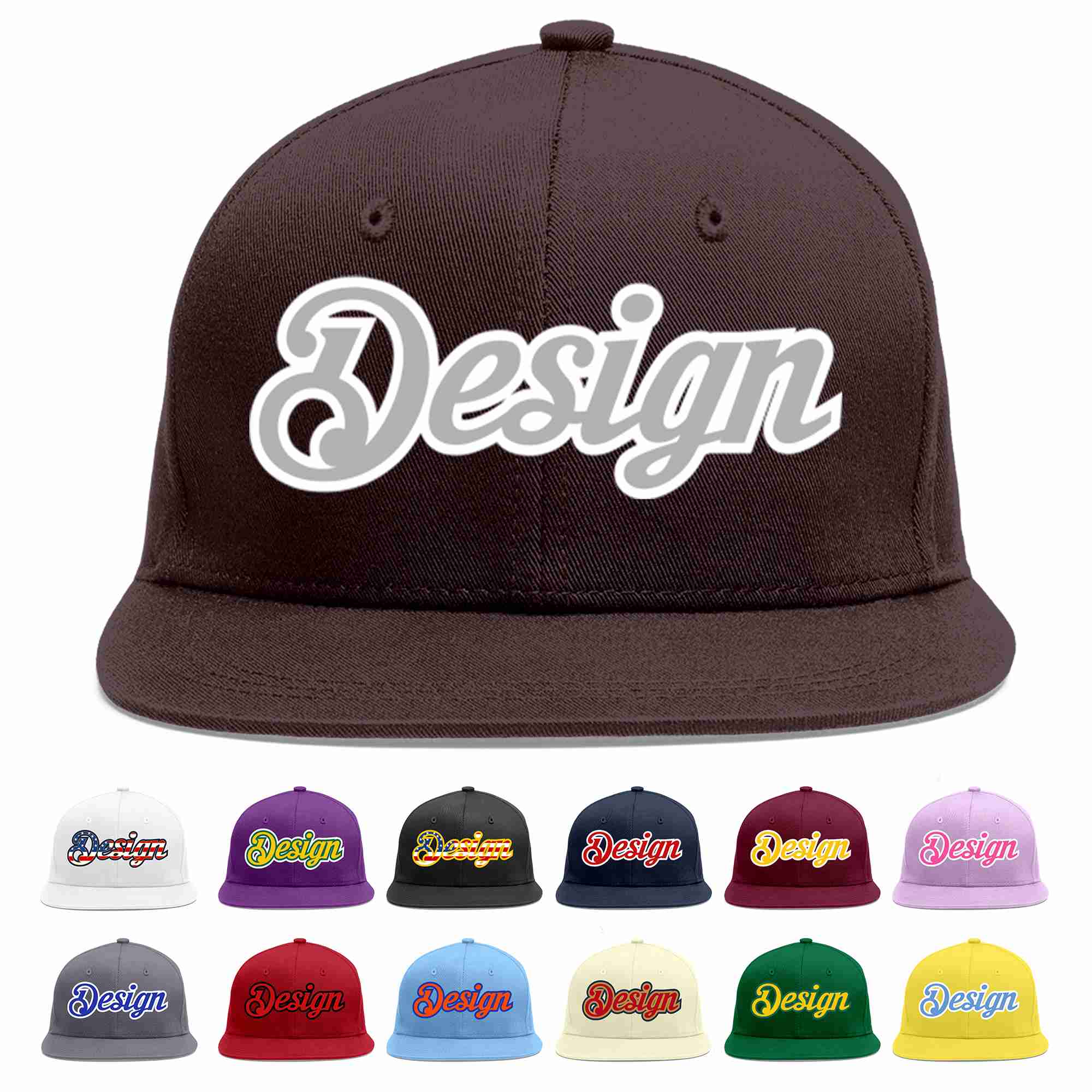 Custom Brown Gray-White Flat Eaves Sport Baseball Cap Design for Men/Women/Youth