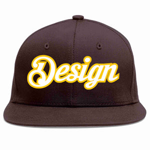 Custom Brown White-Gold Flat Eaves Sport Baseball Cap Design for Men/Women/Youth