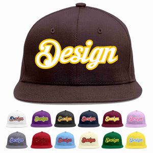 Custom Brown White-Gold Flat Eaves Sport Baseball Cap Design for Men/Women/Youth