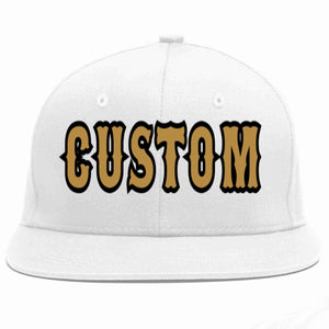 Custom White Old Gold-Black Casual Sport Baseball Cap