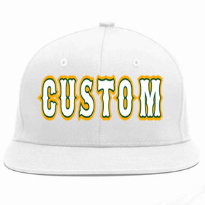 Custom White White-Kelly Green Casual Sport Baseball Cap