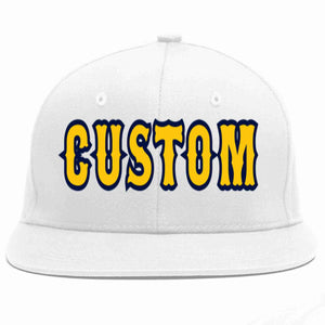 Custom White Gold-Navy Casual Sport Baseball Cap