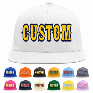 Custom White Gold-Navy Casual Sport Baseball Cap