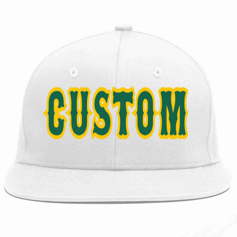 Custom White Kelly Green-Gold Casual Sport Baseball Cap