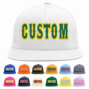 Custom White Kelly Green-Gold Casual Sport Baseball Cap