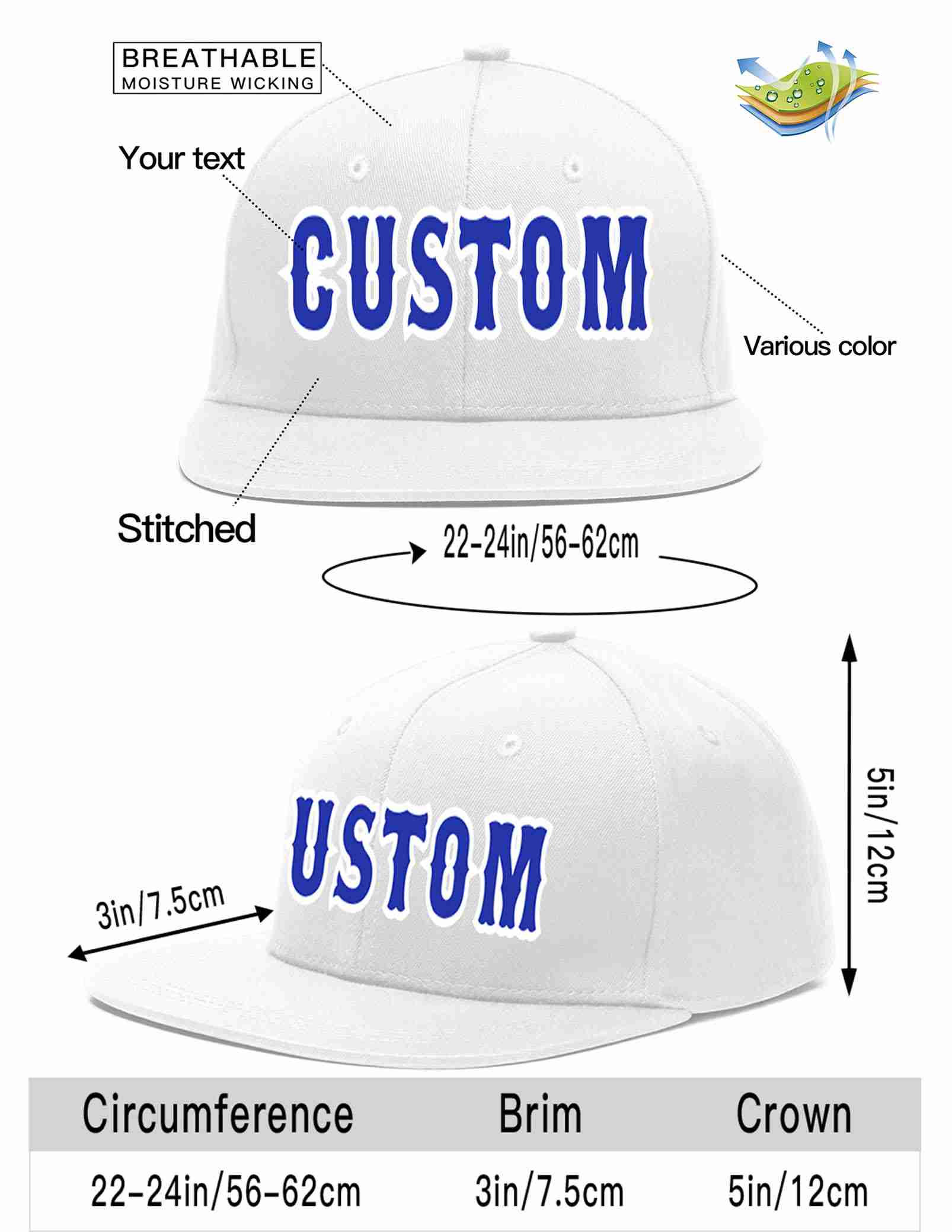 Custom White Royal-White Casual Sport Baseball Cap