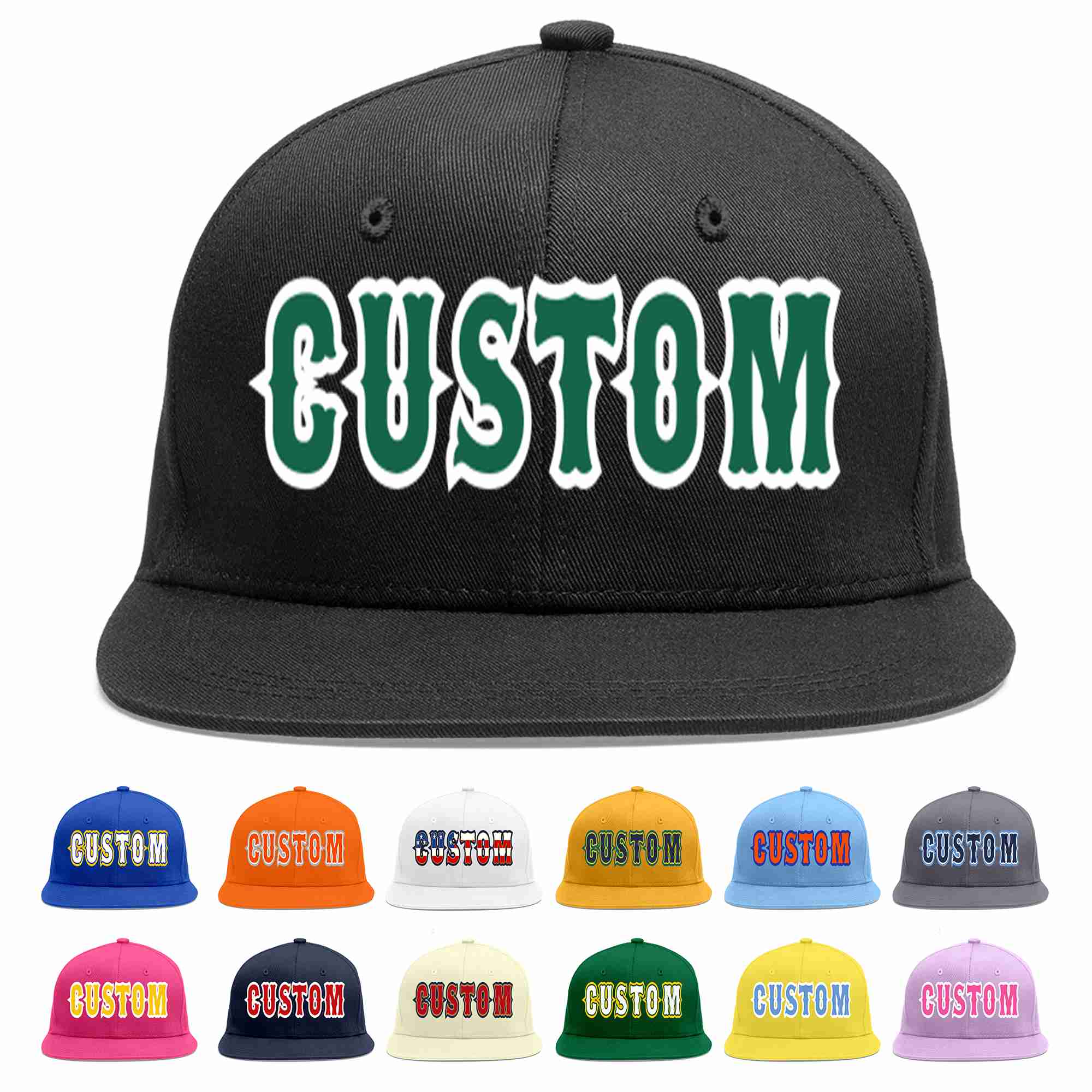 Custom Black Kelly Green-White Casual Sport Baseball Cap