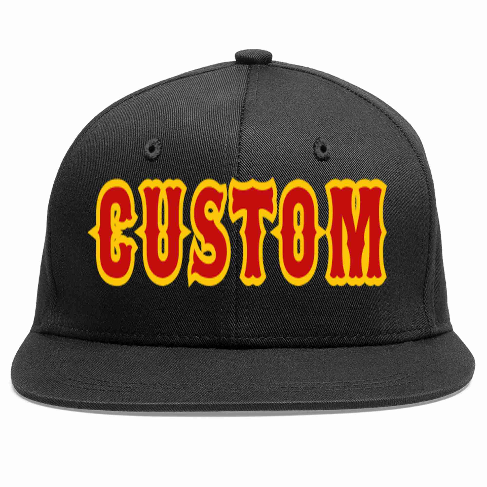 Casquette de baseball sport décontractée noire rouge-jaune personnalisée