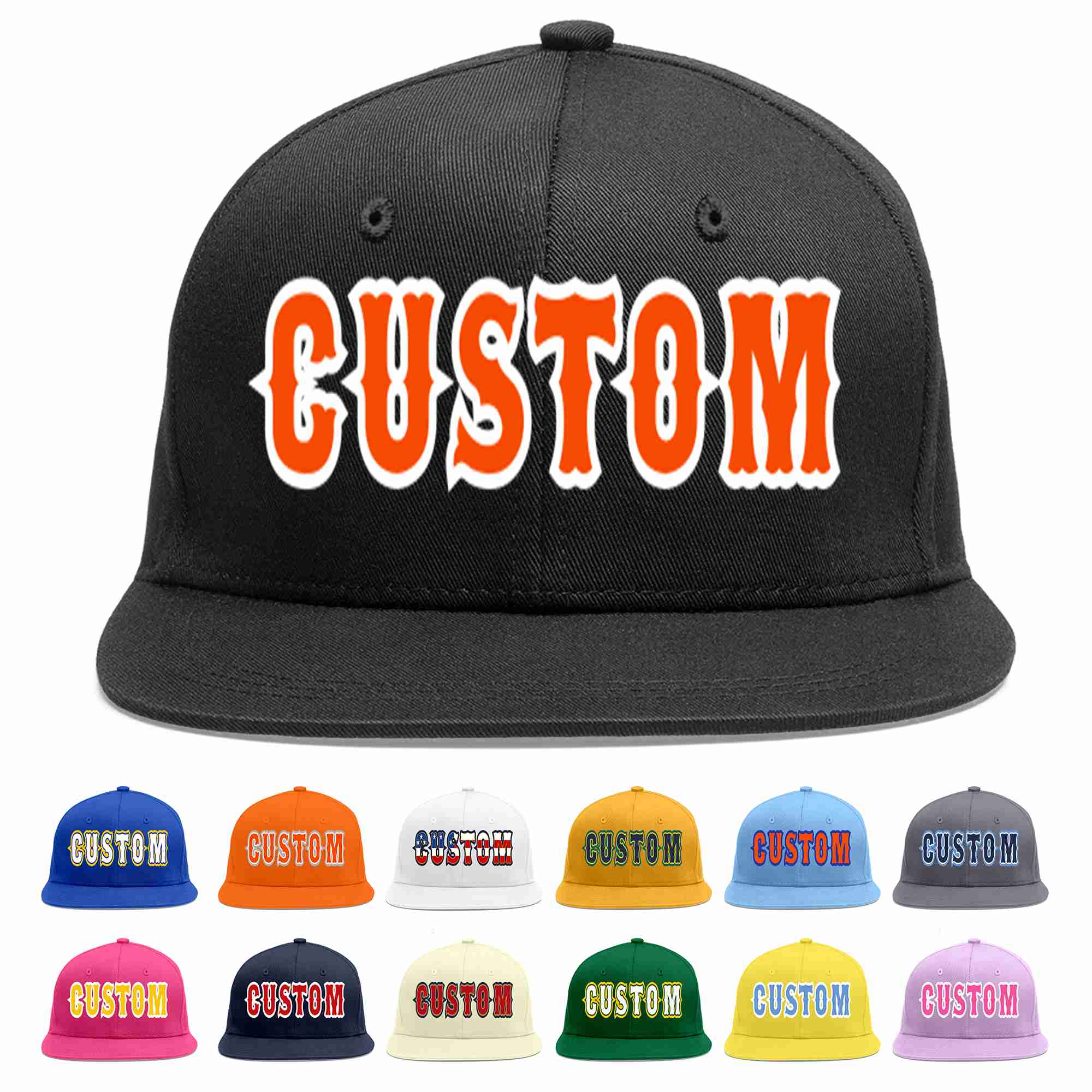 Casquette de baseball sport décontractée personnalisée noir orange-blanc