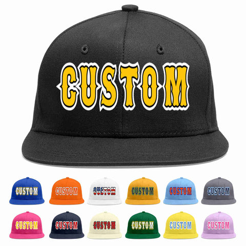 Custom Black Gold-Black Casual Sport Baseball Cap
