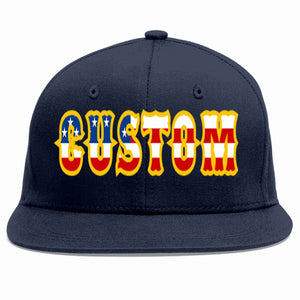 Custom Navy Vintage USA Flag-Gold Casual Sport Baseball Cap