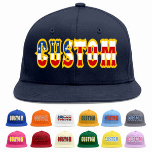 Custom Navy Vintage USA Flag-Gold Casual Sport Baseball Cap