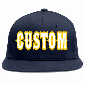 Custom Navy White-Gold Casual Sport Baseball Cap