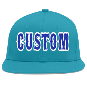 Casquette de baseball personnalisée Aqua Royal-White Flat Eaves Sport