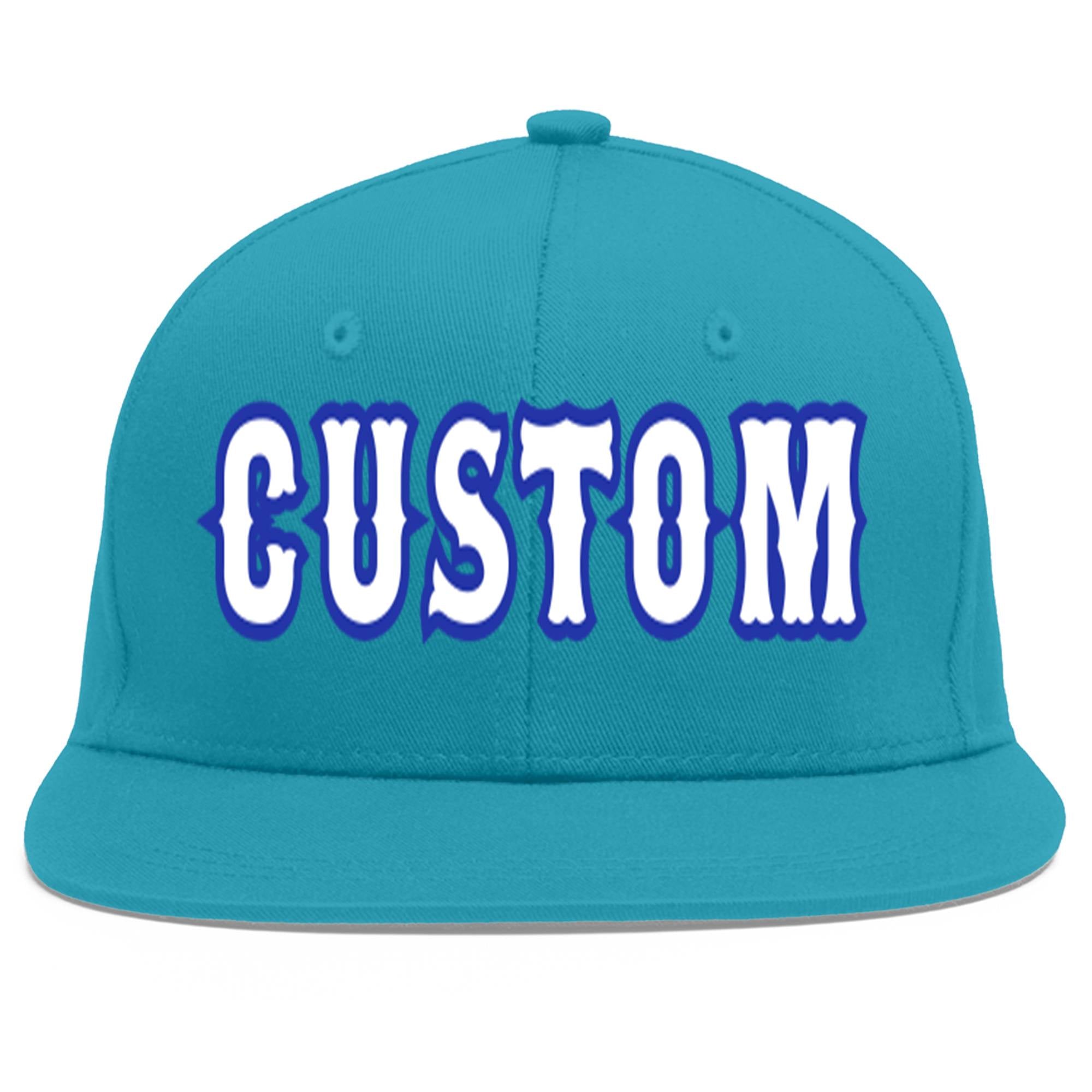 Casquette de baseball personnalisée Aqua White-Royal Flat Eaves Sport