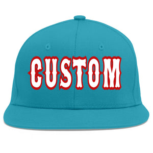 Casquette de baseball sport personnalisée Aqua blanc-rouge Flat Eaves