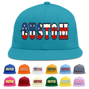 Custom Aqua Vintage USA Flag-Gold Flat Eaves Sport Baseball Cap