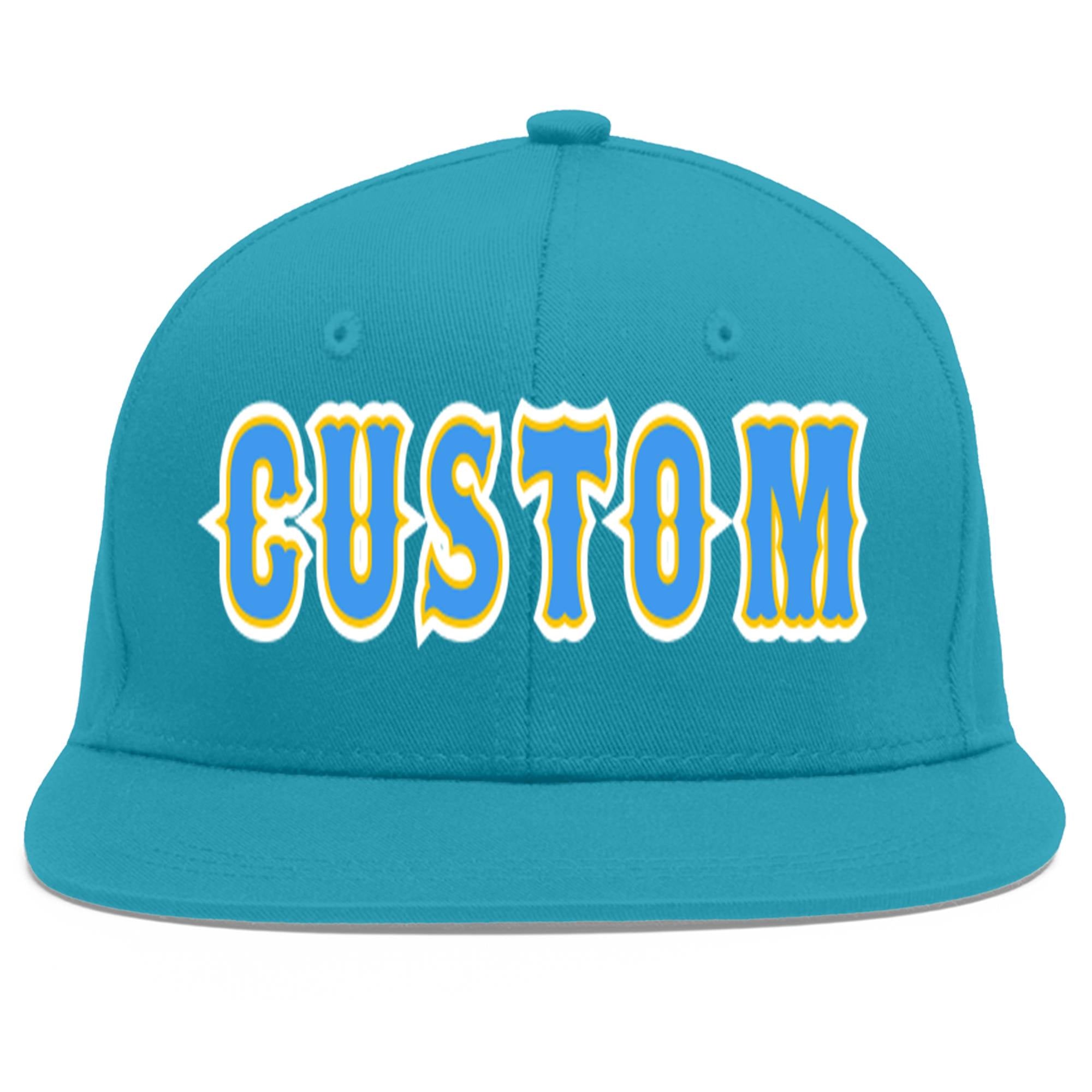 Casquette de baseball sport personnalisée Aqua Powder bleu-or Flat Eaves