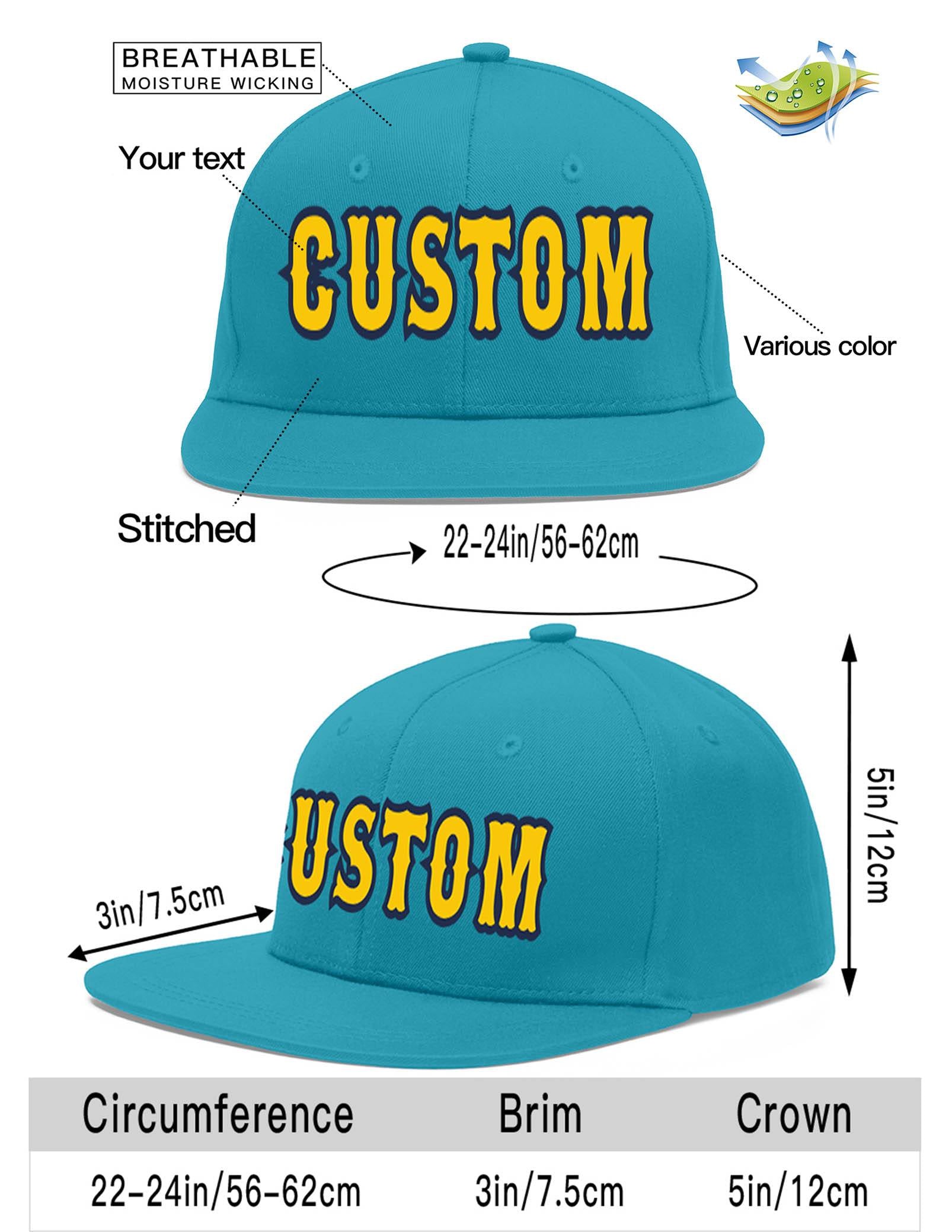 Custom Aqua Gold-Navy Flat Eaves Sport Baseball Cap