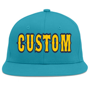 Casquette de baseball personnalisée Aqua Gold-Navy Flat Eaves Sport