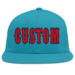 Casquette de baseball personnalisée Aqua Red-Navy Flat Eaves Sport