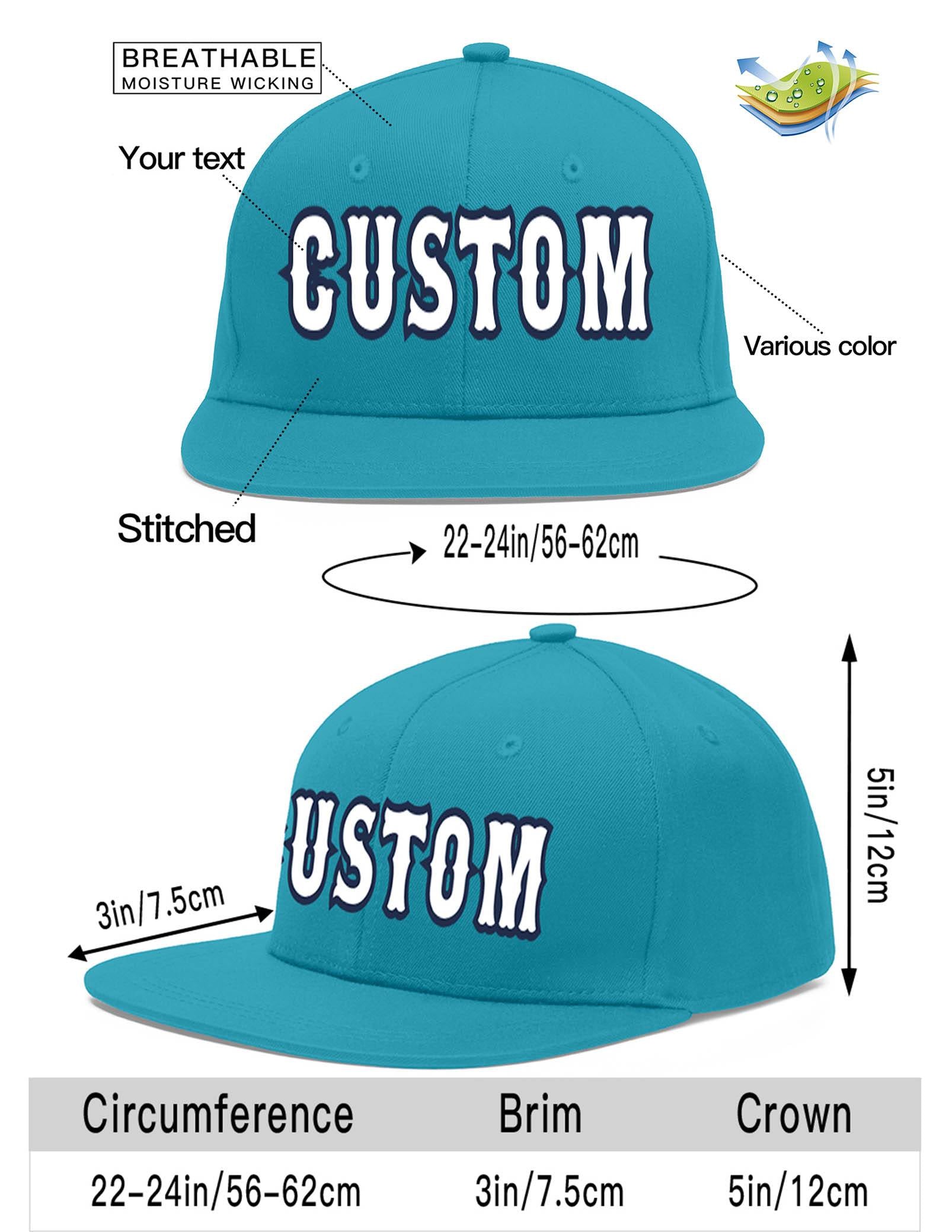 Custom Aqua White-Navy Flat Eaves Sport Baseball Cap