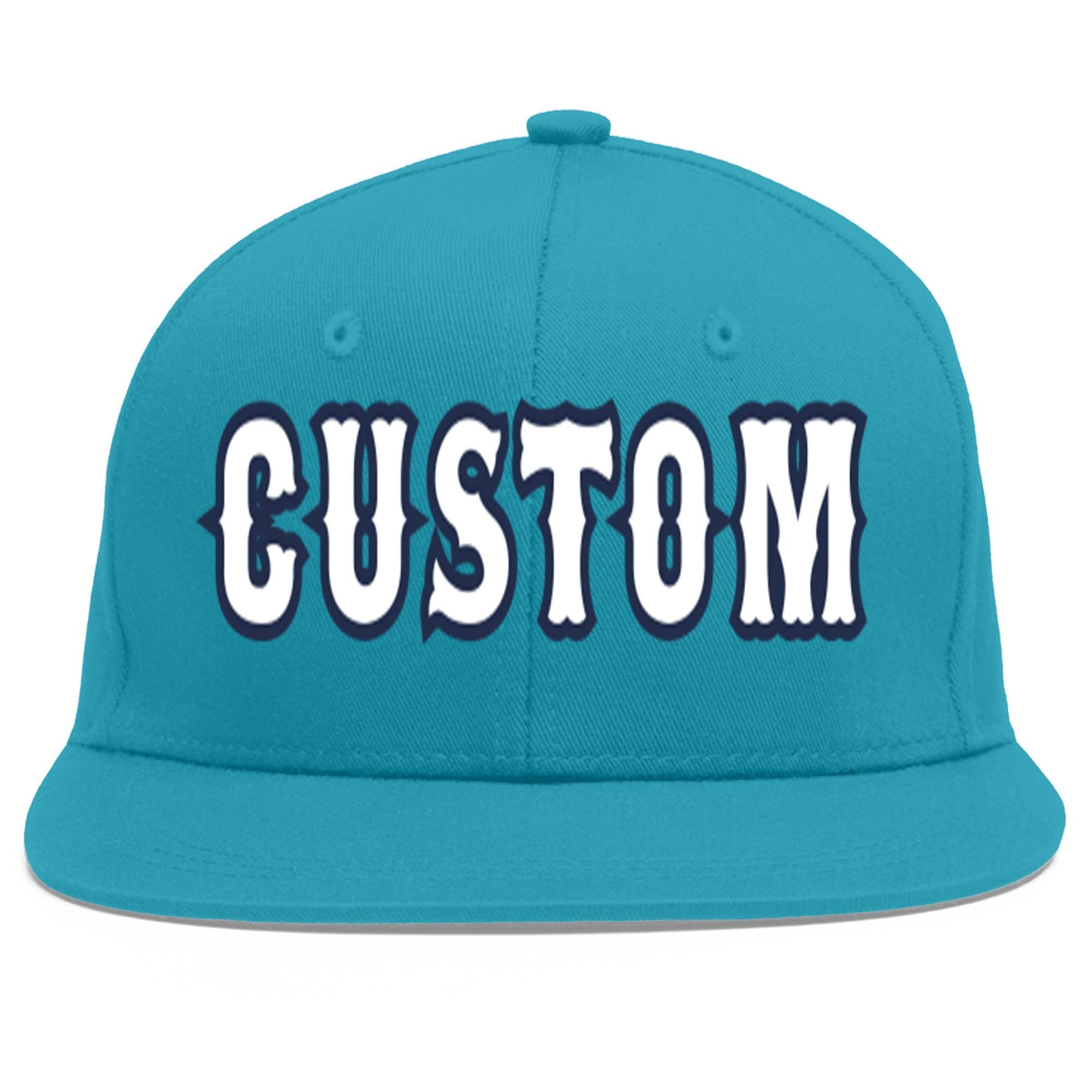 Casquette de baseball personnalisée Aqua White-Navy Flat Eaves Sport