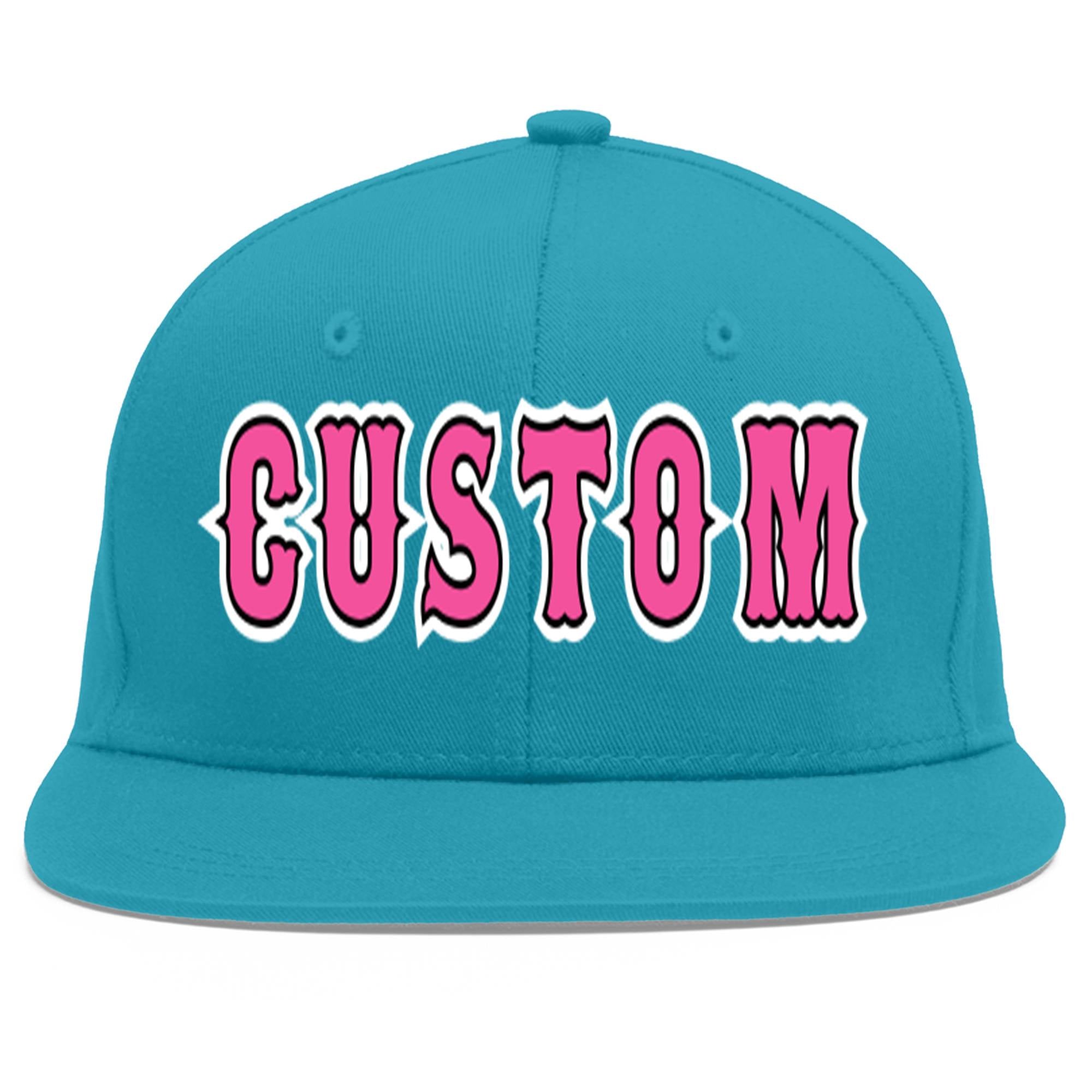 Custom Aqua Pink-Black Flat Eaves Sport Baseball Cap